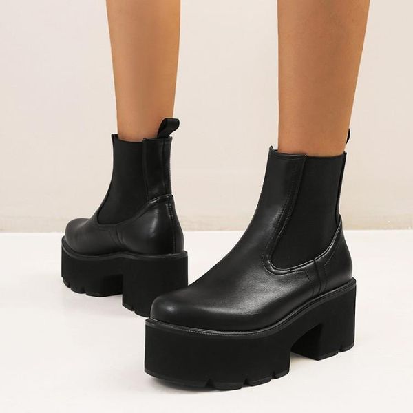 

women shoes 2021 winter platform boots gothic wedges womens heels goth motorcycle high 44, Black