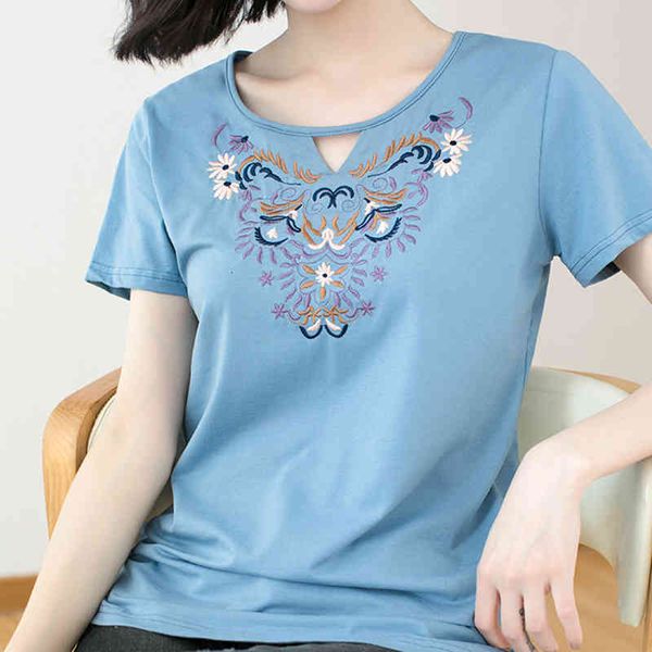 

women's t-shirt tee femme floral embroidery t women female summer cotton womens clothing loose plus size tshirt owsb, White