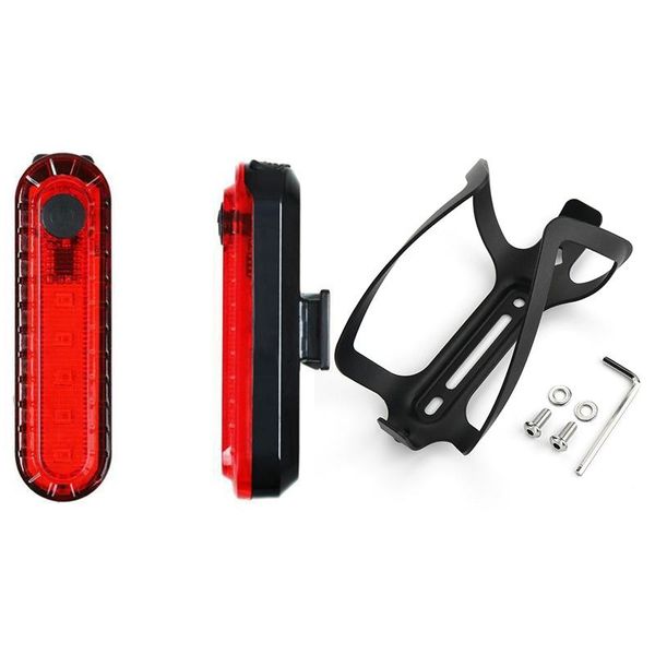 

pcs bicycle taillights outdoor riding usb charging & 1 set ultralight aluminum alloy water bottle holder bike lights