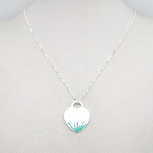 

1: 1 sterling silver 925 classic fashion exclusive blue enamel water flower heart charm ladies necklace, Black