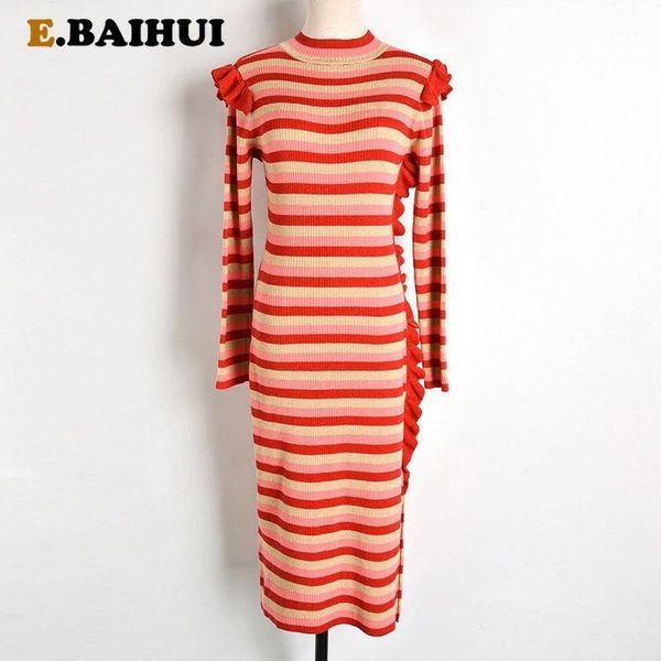 

women's sweaters ebaihui autumn orange stripes side knit women long sweater dresses slim sleeve elegant vintage dress winter, White;black