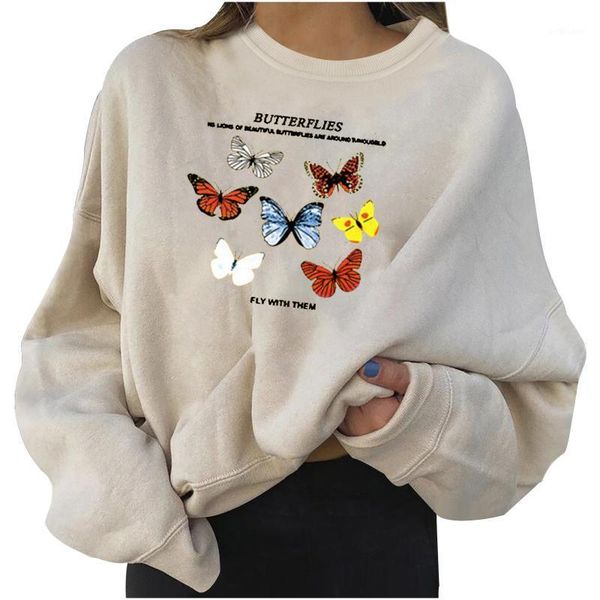 

women's hoodies & sweatshirts winter ladies sweatshirt harajuku butterfly print hooded aesthetic hoodie spring streetwear, Black