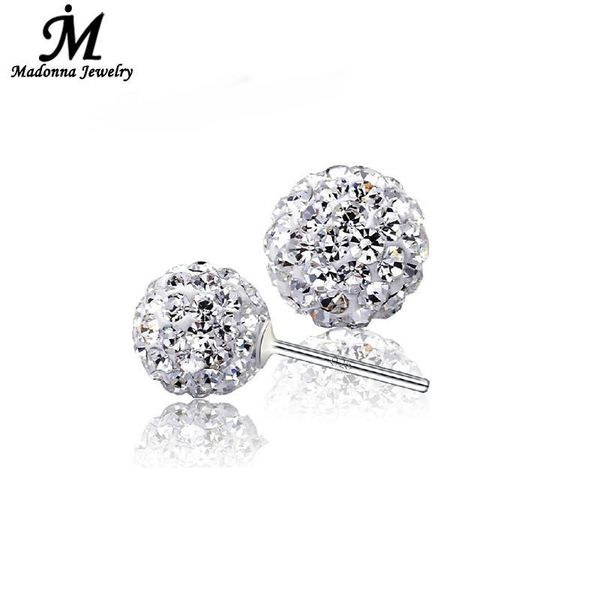 

fashion super flash silver plated full crystal women's earrings 8mm champagne ball burst rhinestone prom ear jewelry wholesale stud, Golden;silver