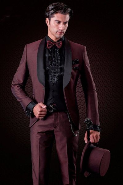 

men's suits & blazers fashion slim fit burgundy groom tuxedos(jacket+pants+tie+vest) excellent groomsman men formal business party, White;black