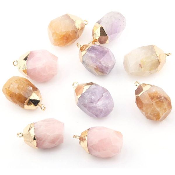 

charms natural stone pendant oval shaped faceted crystal edging for jewelry making diy bracelet necklace earring accessories, Bronze;silver