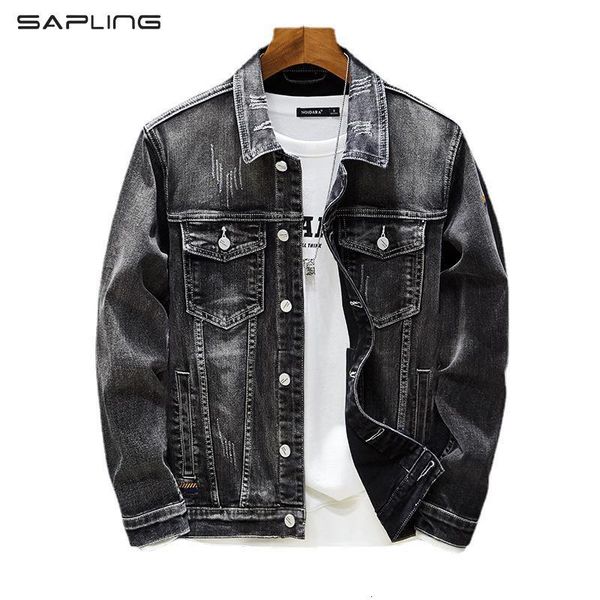 

men's jackets stretch skinny denim jacket button fashion retro slim street wear motorcycle casual mens jean size 5xl swaa, Black;brown