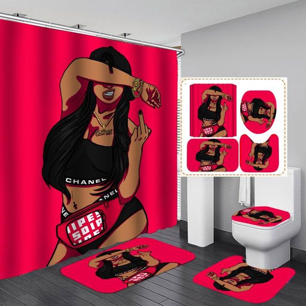 

african cool girl curtain waterproof shower curtains polyester washable home decoration with hook