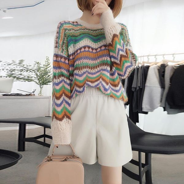

spring autumn striped knit sweater women patchwork o-neck female england style pullover z01 women's sweaters, White;black