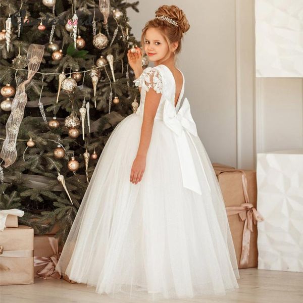 

girl's dresses ivory lace flower girl tulle purry princess dress short sleeve kids baby bow net birthday frist communion, Red;yellow