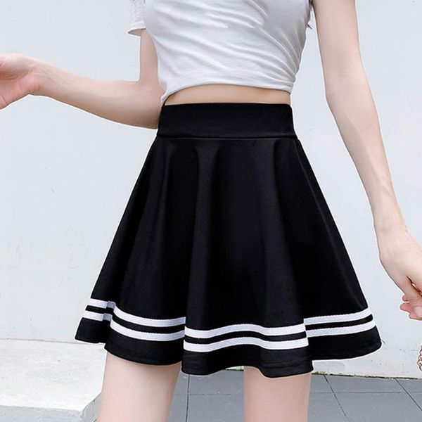 

skirts fashion women solid uniform a-line skirt anti-burnout high waist short school girls cute wholesale, Black
