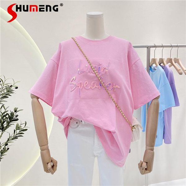 

summer gilding letters printed women tee loose western style slimming short sleeve ladies t-shirt fashion cotton women's, White