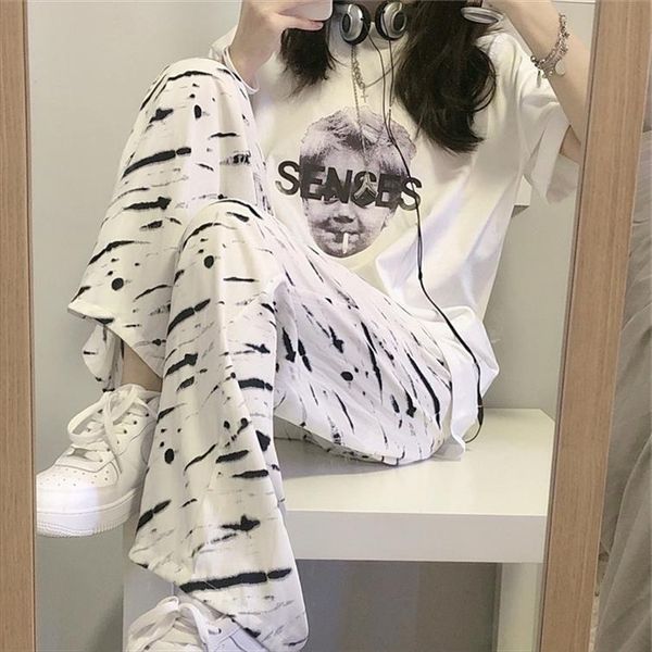 

black and white zebra women capris stripes summer wide leg loose elastic waist all match trousers fashion y2k, Black;white
