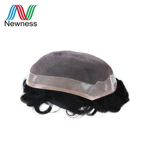 

toupee durable remy human hair men lace pu system for mono net base can cut1, Black;brown