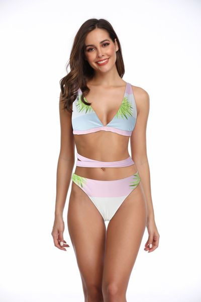 

2021 new single pattern bikini swimsuit split female, White;black