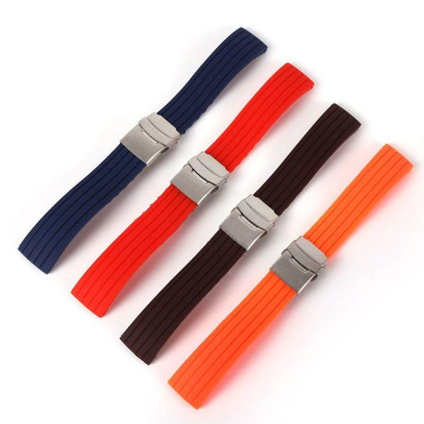 

watch bands rubber strap band deployment buckle waterproof watchband 16mm,18mm, 20mm, 22mm, 24mm pulseiras de relÃ³gio, Black;brown