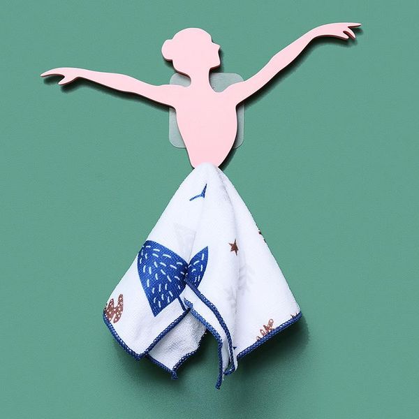 

hooks & rails self adhesive creative cute room decor ballet towel hook for bathroom organizer punch hanging rag of cocina