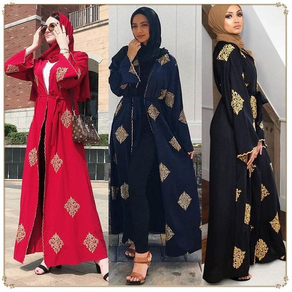

dubai arab open abaya muslim hijab dress women kimono lace-up kaftan abayas islamic clothing caftan musulman marocain long robe casual dress, Black;gray