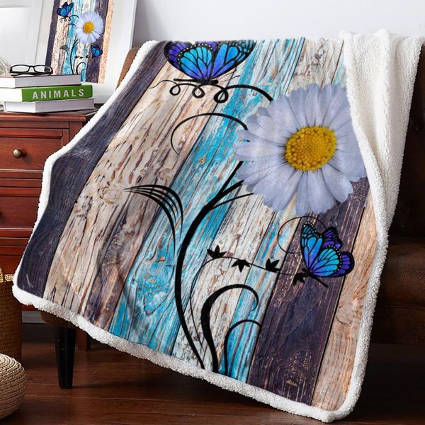 

blankets daisy butterfly color wood grain print plush throw blanket sherpa fleece bedspread bedding picnic wool soft