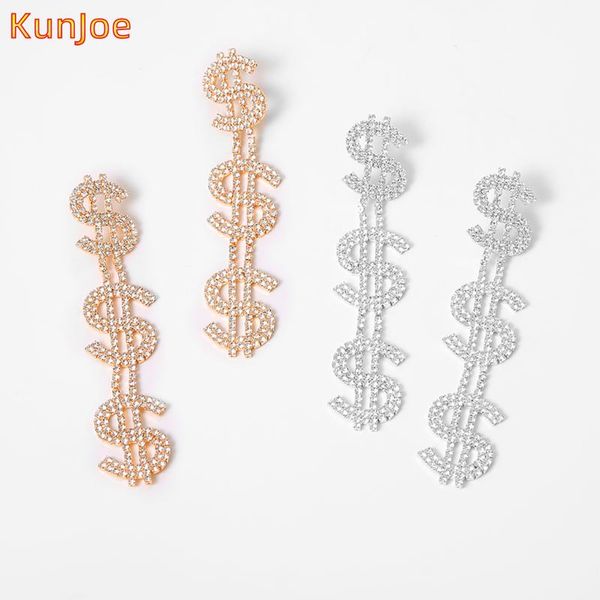 

dangle & chandelier kunjoe luxury gold color dollar sign pendant earrings women crystal tassel fashion vintage drop earring jewelry gift, Silver