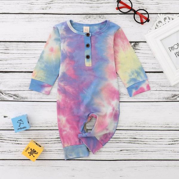 

jumpsuits toddler baby boys girls button rompers fashion autumn clothes long sleeve tie dye print one piece jumpsuit fall warm, Blue