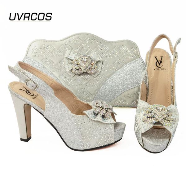 

dress shoes italian design est nigerian fashion ladies and bag set decorated with rhinestone metal in silver color for party, Black