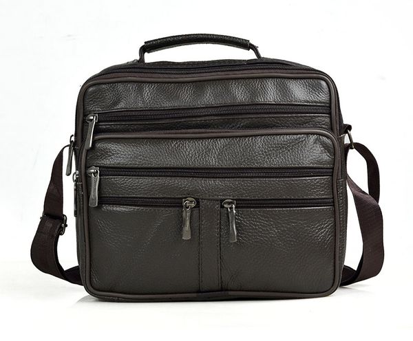 

shoulder bag coffee men genuine leather male cowhide handbags men's large zipper messenger travel tablet tote