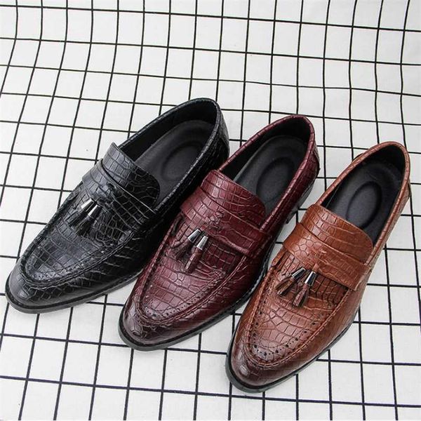 

arrivals slip-on pu leather casual fashion low heel trendy dress loafers shoes for men zapatos de hombre aq087 211102, Black