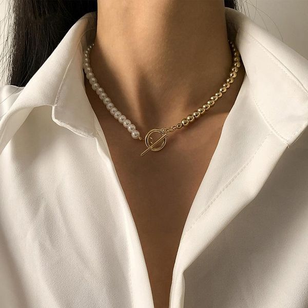 

chains 2021 fashion simulated pearl bead choker necklace women simple handmade mix for jewelry gift, Silver