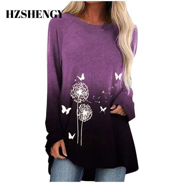 

women sweatshirt dandelion printing casual round neck long sleeve dye printed shirt loose pullover women's hoodies & sweatshirts, Black