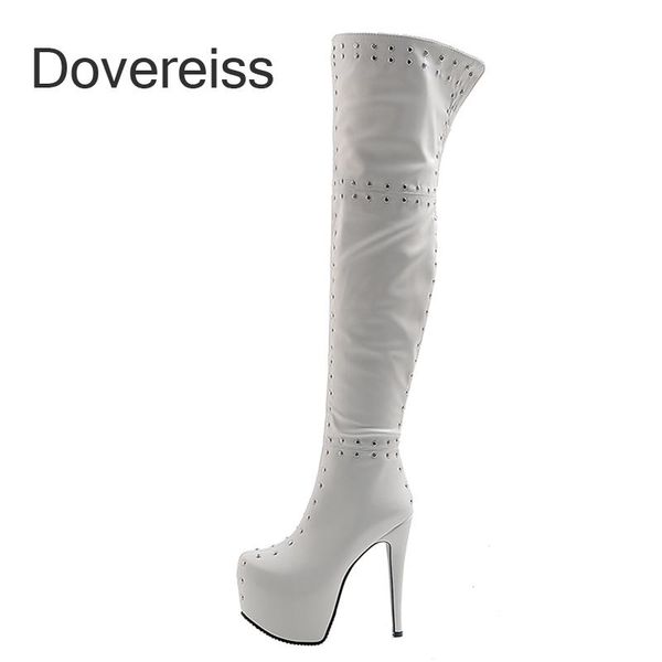 

boots dovereiss fashion women's shoes winter pointed toe zipper pure color over the knee stilettos heels 47 48, Black