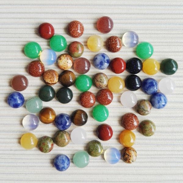 

6mm natural stone round cabochon loose beads opal rose quartz turquoise stones patch face for reiki healing crystal necklace ring earrrings, Black