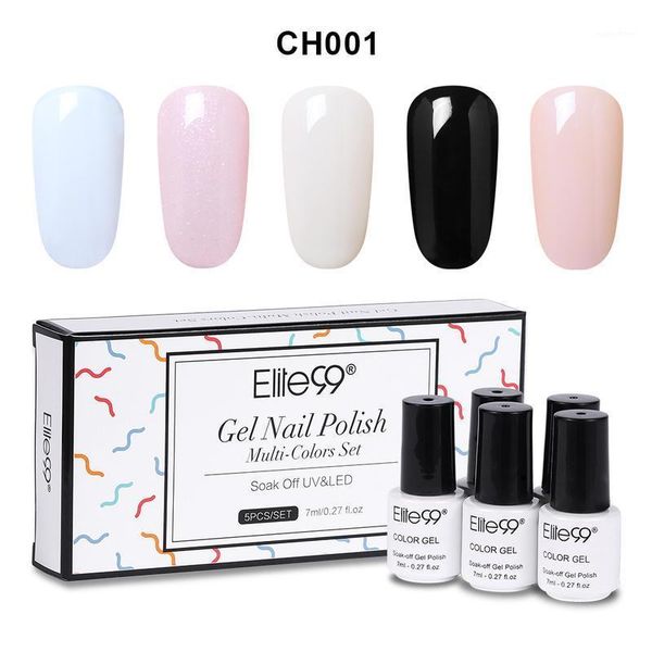 

elite99 5pcs pure color gel polish gift set soak off 7ml uv led nail varnish primer enamel lacquer manicure kit art gellak1