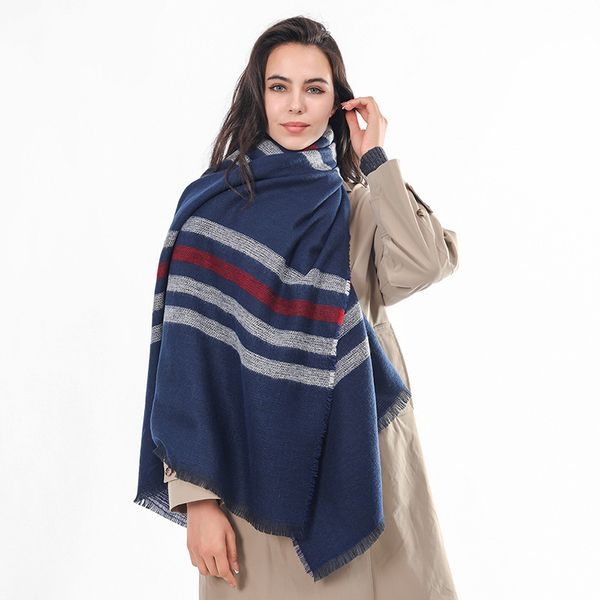 

luxury design 2021 new imitation cashmere plaid women's autumn winter acrylic woven autumn winter scarf shawl, Blue;gray