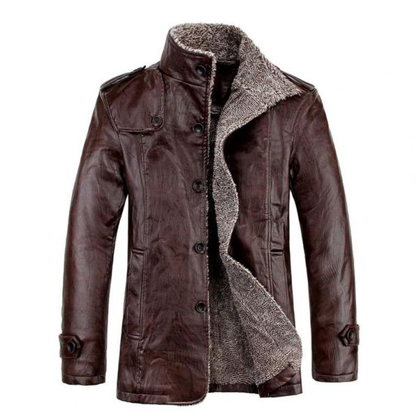 

men's jackets fashion men coat solid color plush faux leather jacket casual business 2021 winter cardigan for daily wear, Black;brown