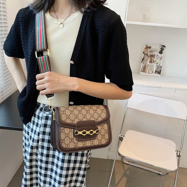

design handbag women's bag 2021 new contrast saddle simple texture single shoulder printed small square bag fashion messenger