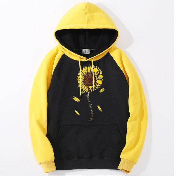 

women's hoodies & sweatshirts sunflower skull personalized text printing fashion hip hop clothes autumn raglan sweatshirt cartoons crew, Black