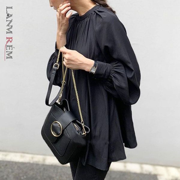 

spring stand collar long-sleeved single-breasted black shirt for women japanese style loose casual 2a3013 210507, White
