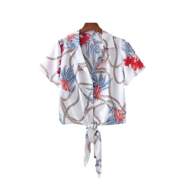 

casual women v neck bow lace blouse summer fashion ladies high street chinese style shirt female chain flower knotted 210527, White
