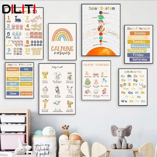 

paintings kids education numbers wall art colourful alphabet canvas painting nursery print poster picture playroom kindergarten decor