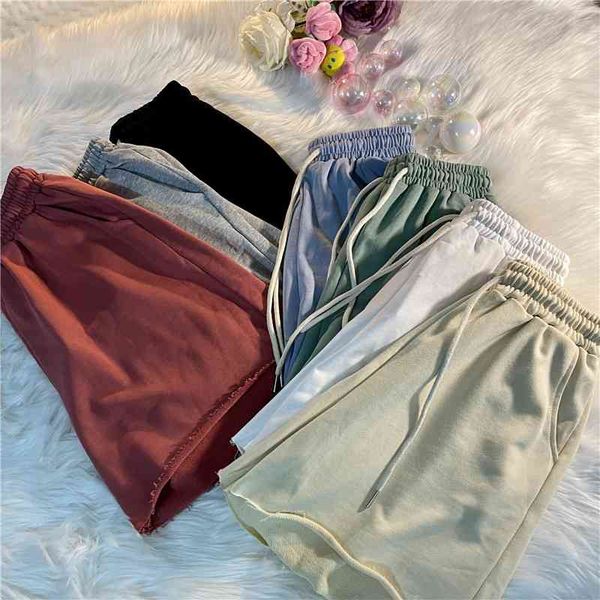 

women's pants & capris high waist short pants loose women shorts summer pink female new straight large size casual solid wide leg trous, Black;white