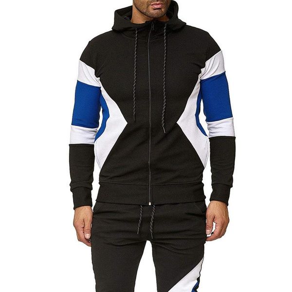 

men's hoodies & sweatshirts autumn and winter product personality color matching hooded zipper sweater european american cardigan jacke, Black