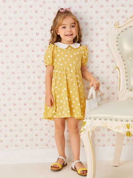 

toddler girls polka dot print peter pan collar smock dress she, Red;yellow