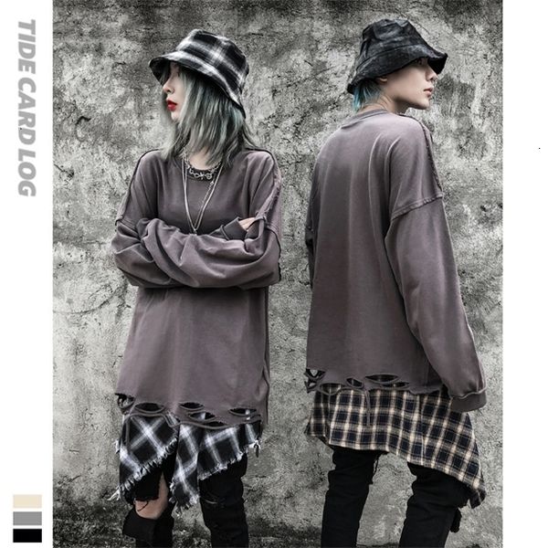 

2021 tech fleeceautumn and winter dark hip hop ragged hole korean loose lazy wind sweater ins high street men's and women's couple, Black