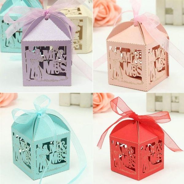 

gift wrap 50pcs laser cut pearl paper bride and groom candy box wedding favors ribbon boxes party wrapper