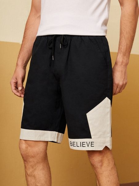

men letter graphic contrast panel shorts h8gq#, Black