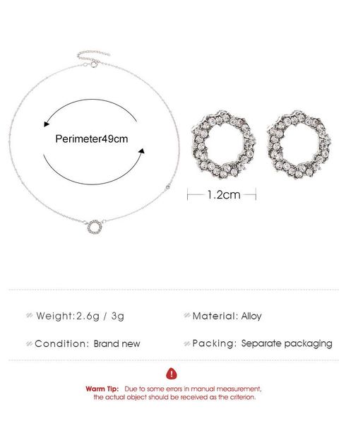 

earrings & necklace clavicle chain ocean circle with zircon two piece set, Silver