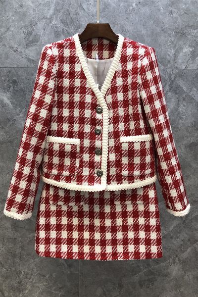 

cute youth-looking coat skirt two-piece womens clothing autumn european goods new plaid suit 9e, Black;gray