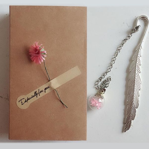 

bookmark crystal ball pendant metal feather book page marker for reading gift