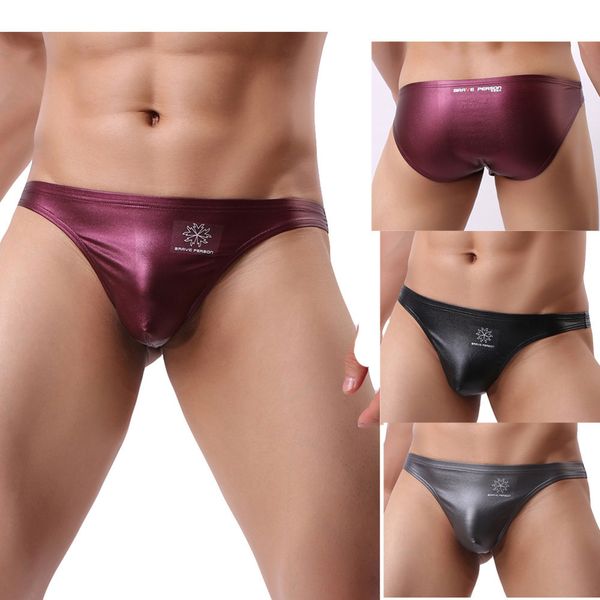 

imitation leather lacquer gay men underwear comfortable men's briefs underpants ropa interior hombre, Black;white