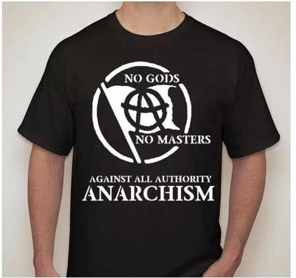 

no gods no masters slave obey atheist against authority anarchy symbol t shirt, White;black